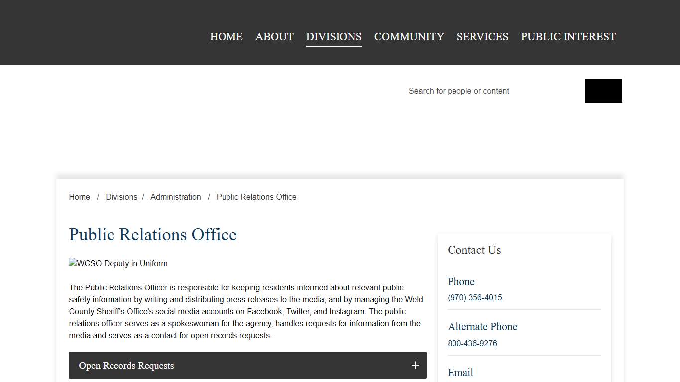 Public Relations Office Weld Sheriff